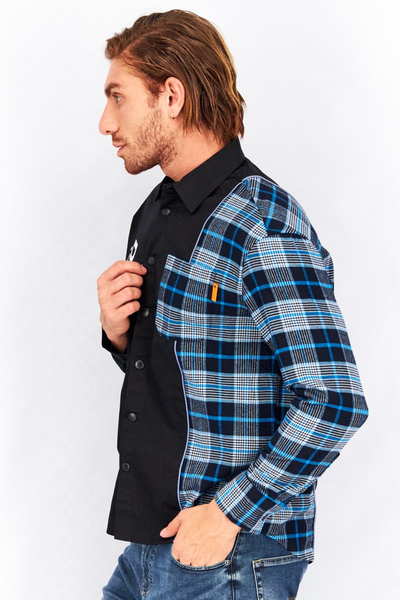 Men Loose Fit Plaid Long Sleeve Casual Shirt, Black