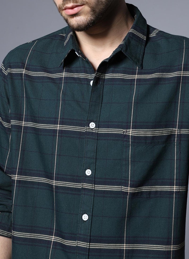 Classic Windowpane Checks Opaque Pure Cotton Casual Shirt