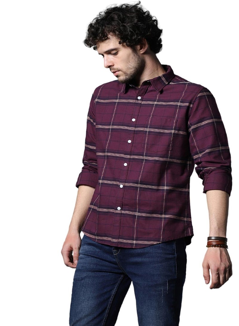 Classic Windowpane Checks Pure Cotton Casual Shirt