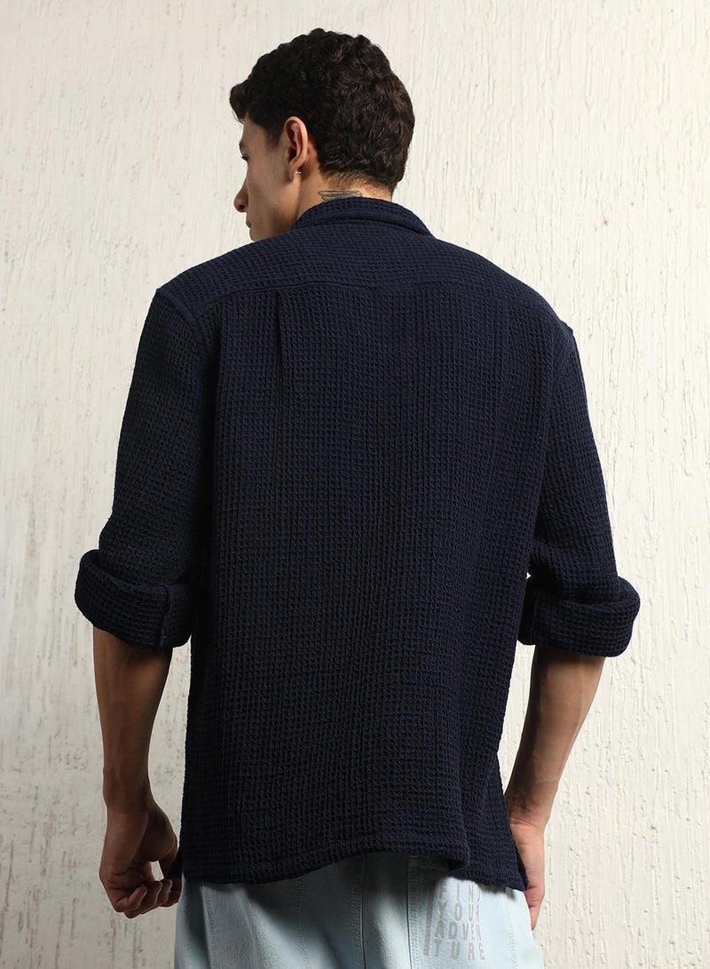 Oversized Cotton Casual Waffel Double Pocket Full Sleeve Shirt