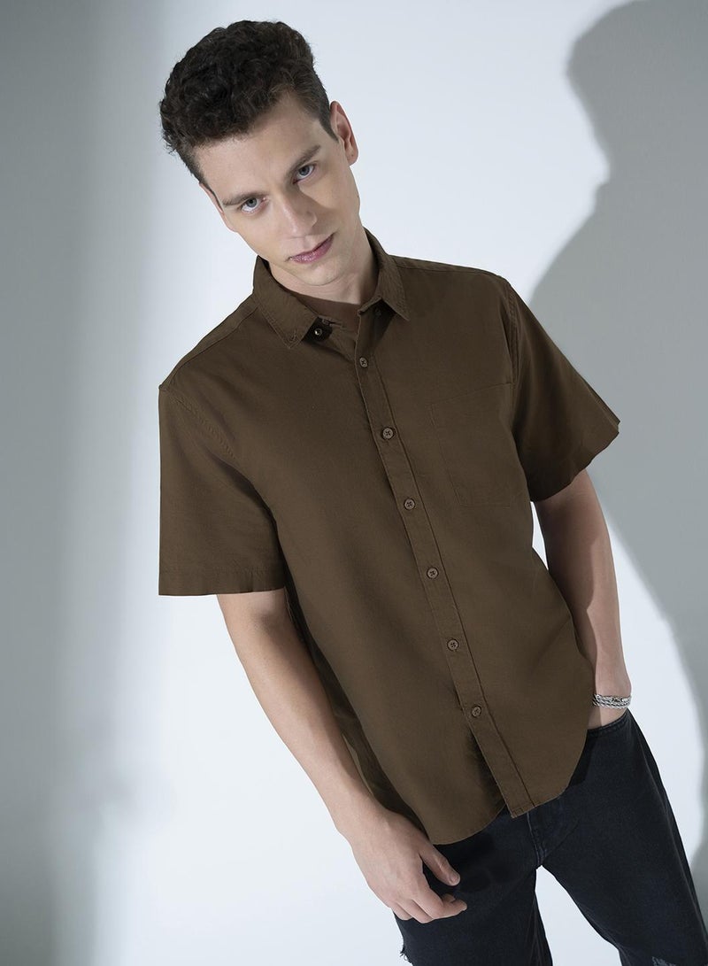 Button-Down Collar Pure Cotton Oversized Casual Shirt