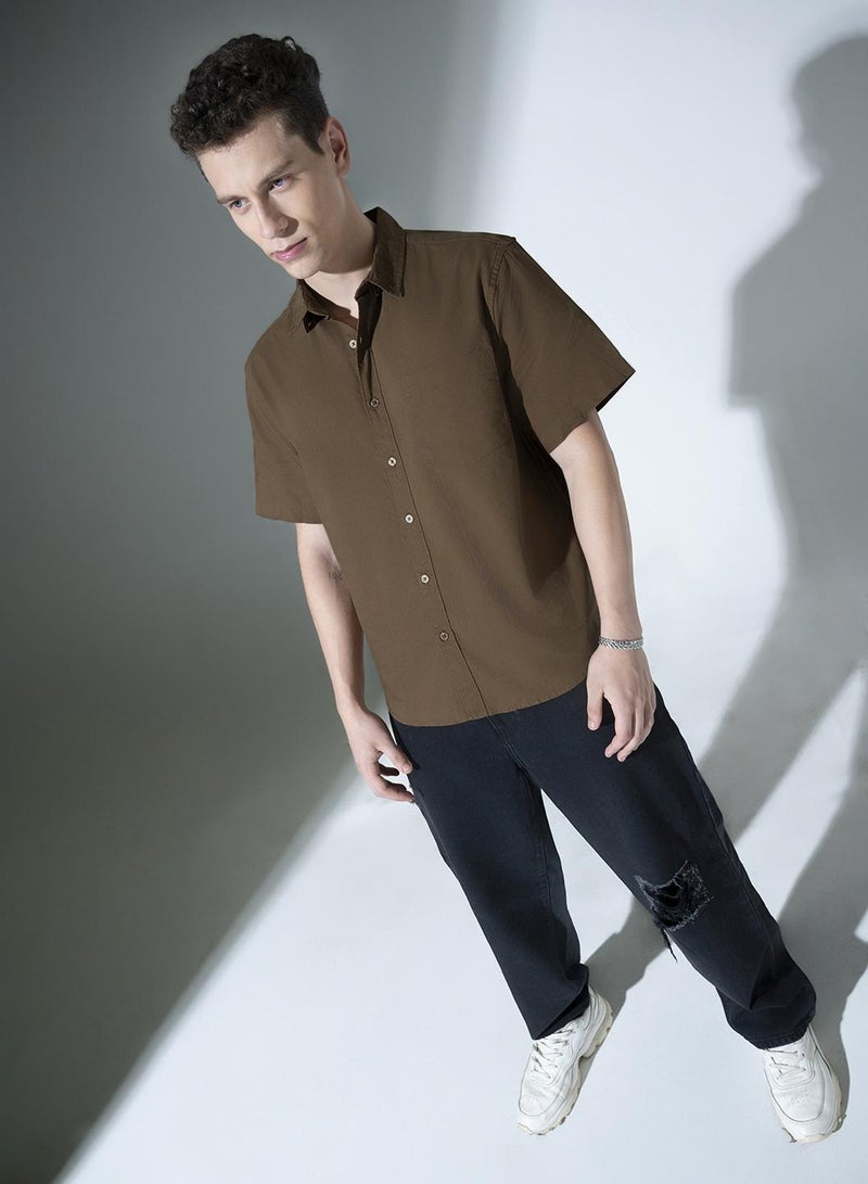 Button-Down Collar Pure Cotton Oversized Casual Shirt