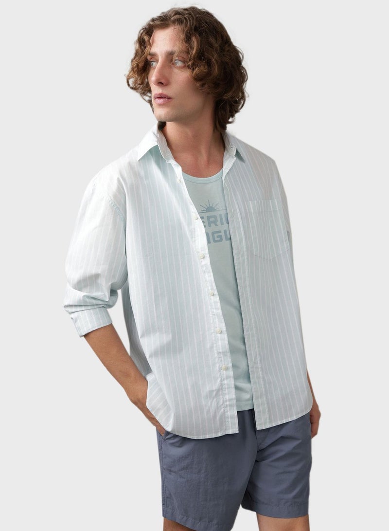 Stripe Deatil Button Down Regular Fit Shirt