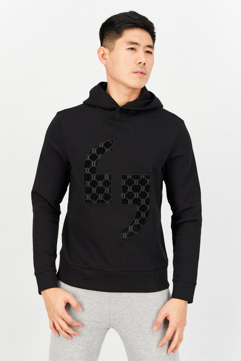 Men Embroidered Long Sleeve Hoodies, Black