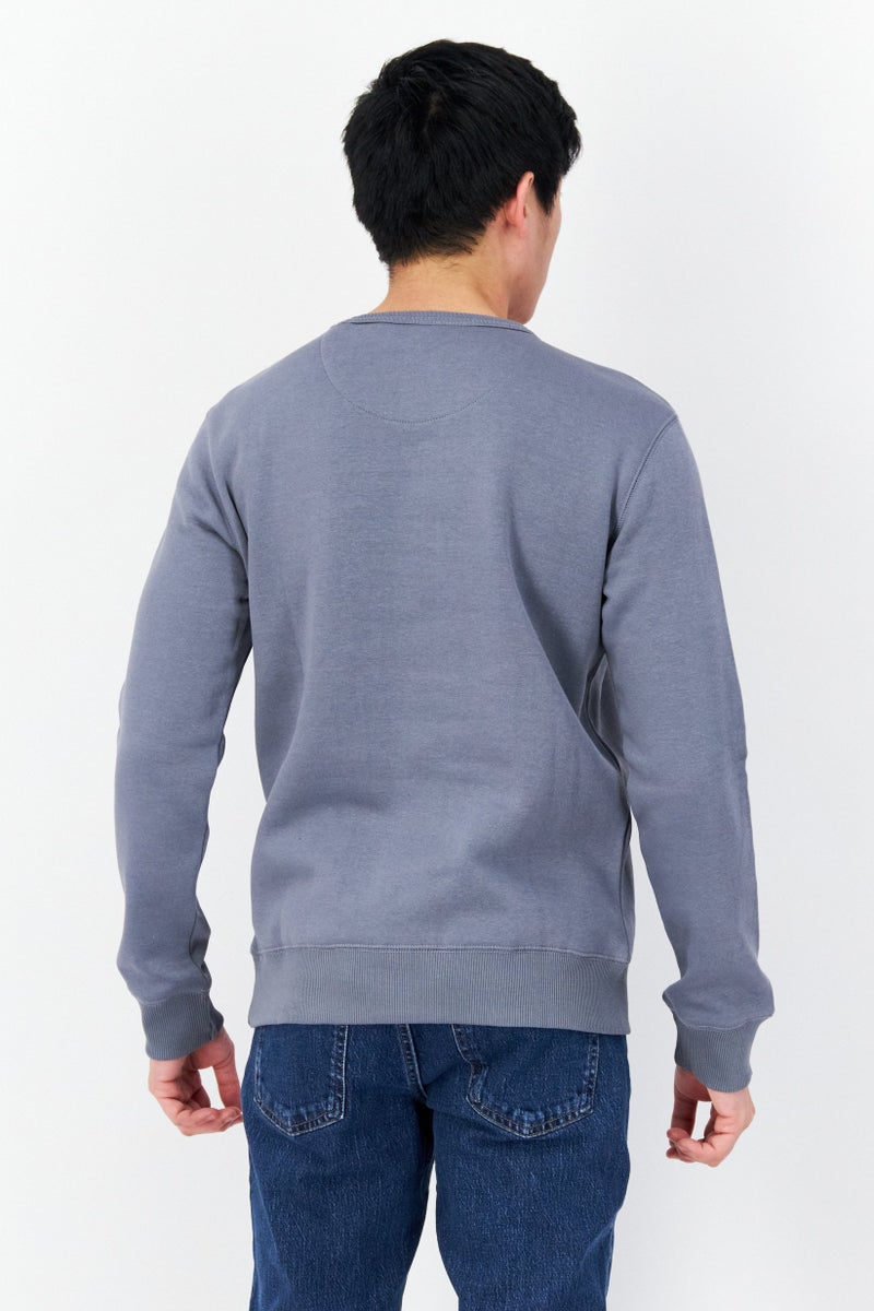 Men 2 Pcs Crew Neck Long Sleeve Brand Logo Sweatshirt, Slate Blue/Khaki