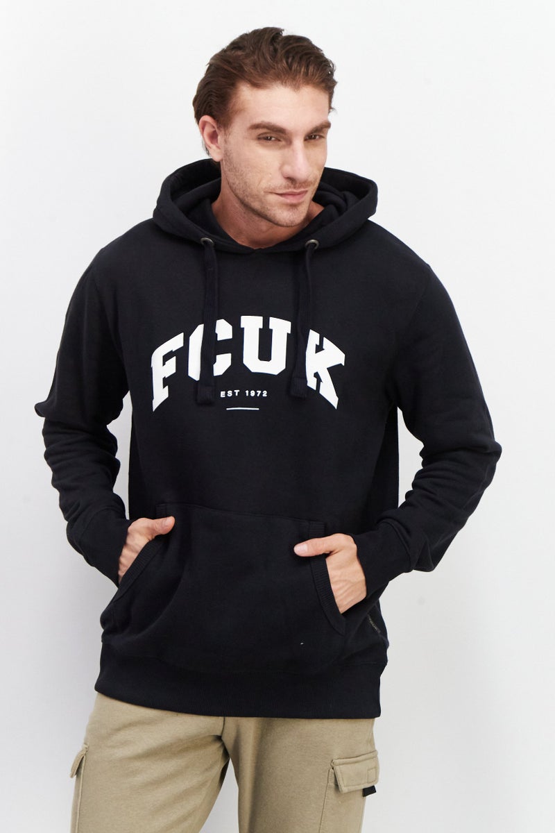 Men Brand Logo Hooded Fleece Sweatshirt, Marine/White