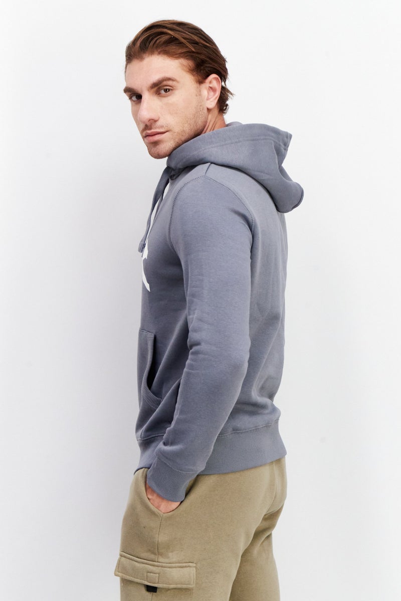 Men Brand Logo Hooded Fleece Sweatshirt, Grey