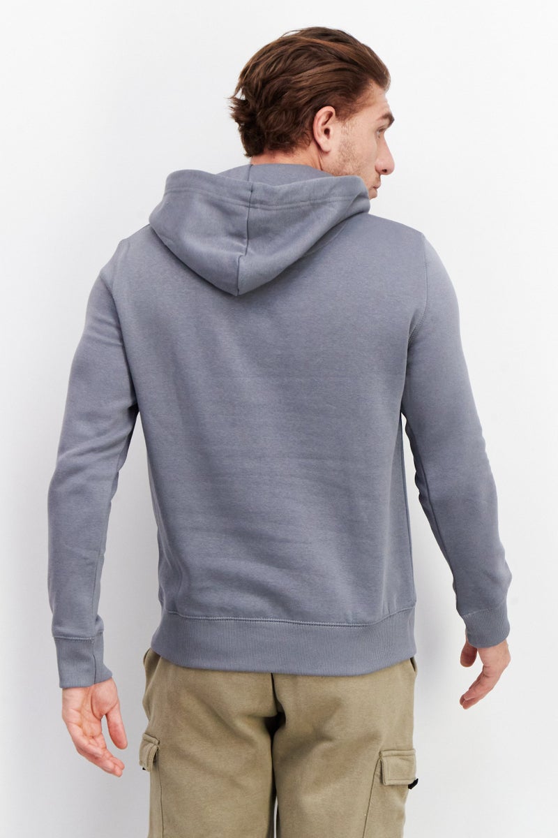 Men Brand Logo Hooded Fleece Sweatshirt, Grey