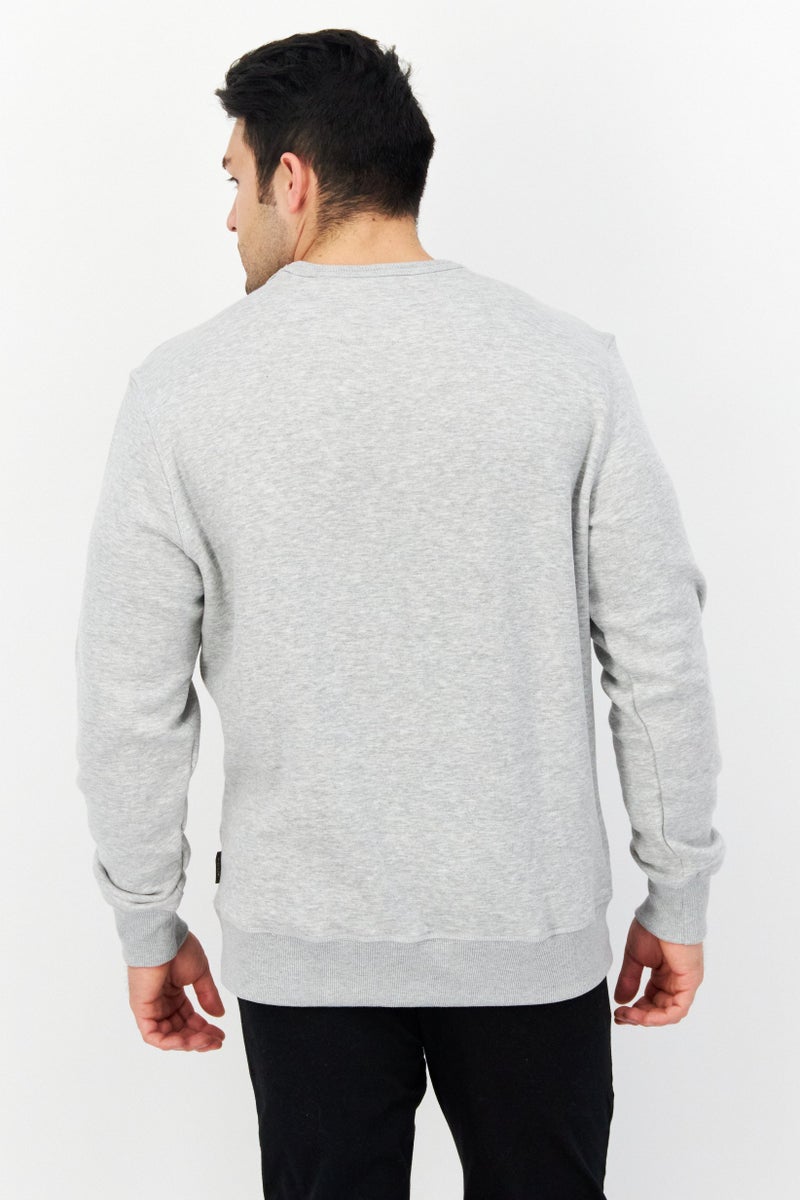 Men Crew Neck Brand Logo Long Sleeves Sweatshirt, Light Grey Heather