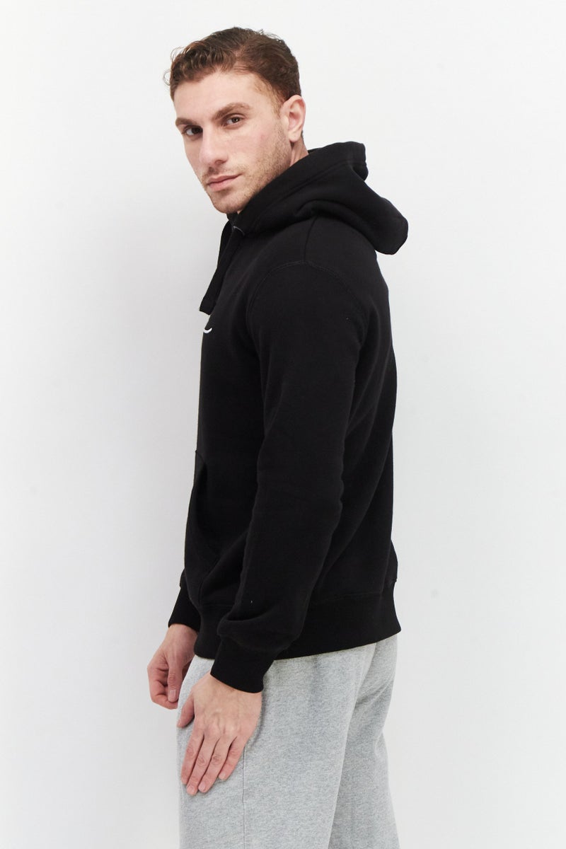 Men Hood with Drawstring Front Pocket Embroidered Logo Fleece Sweatshirts, Black