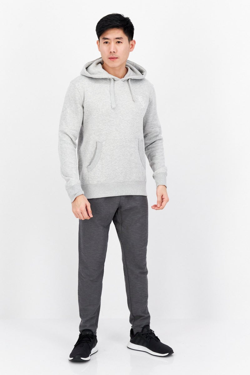 Men Hooded Brand Logo Sweatshirt, Light Grey Heather