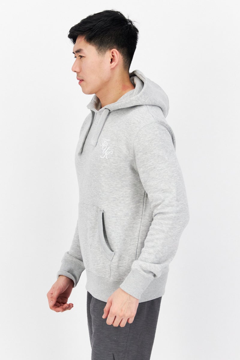 Men Hooded Brand Logo Sweatshirt, Light Grey Heather