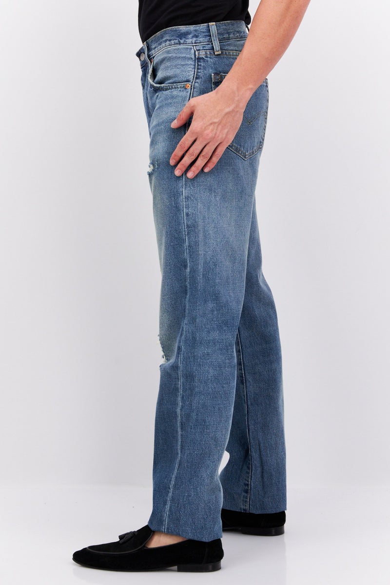 Men Straight Fit Washed Denim Jeans, Light Blue