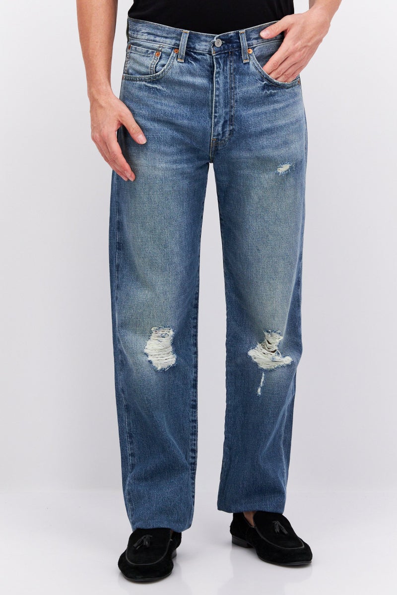 Men Straight Fit Washed Denim Jeans, Light Blue