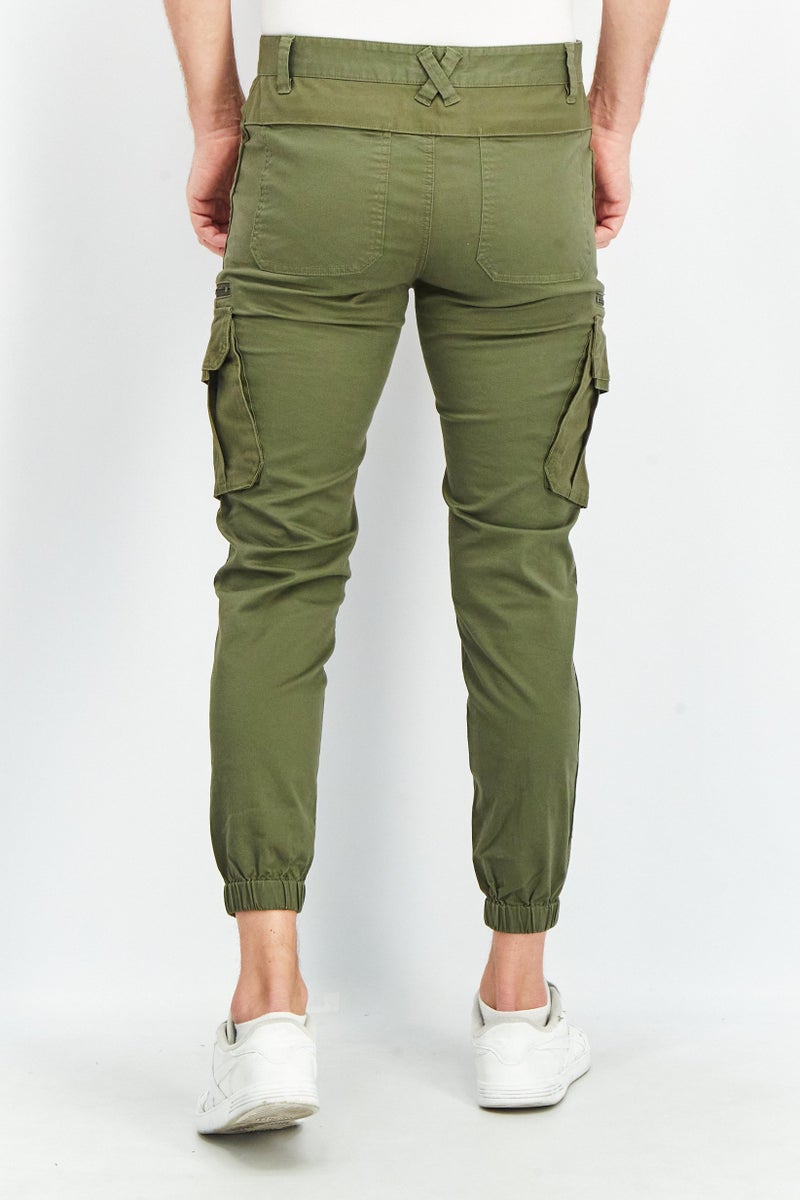 Men Luke Fit Solid Cargo Pants, Military Green