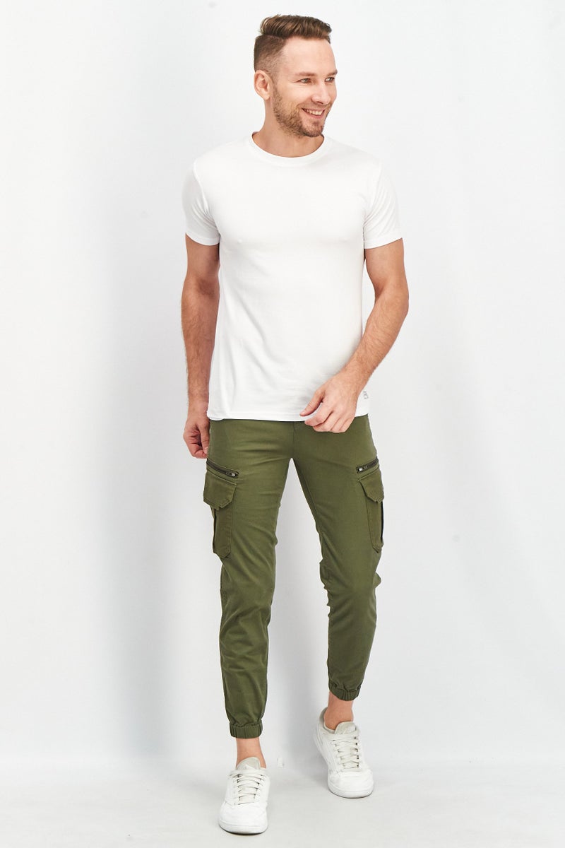 Men Luke Fit Solid Cargo Pants, Military Green