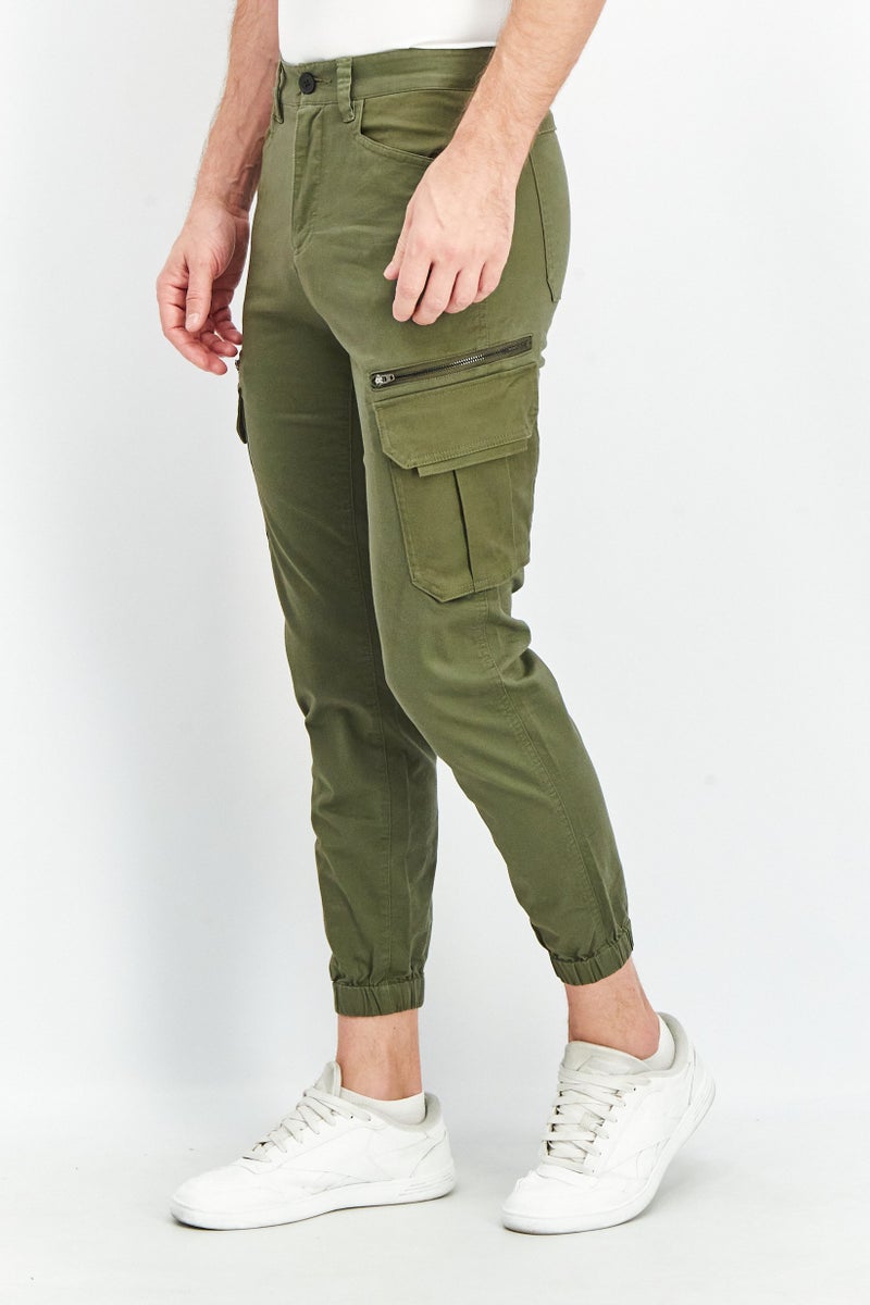 Men Luke Fit Solid Cargo Pants, Military Green