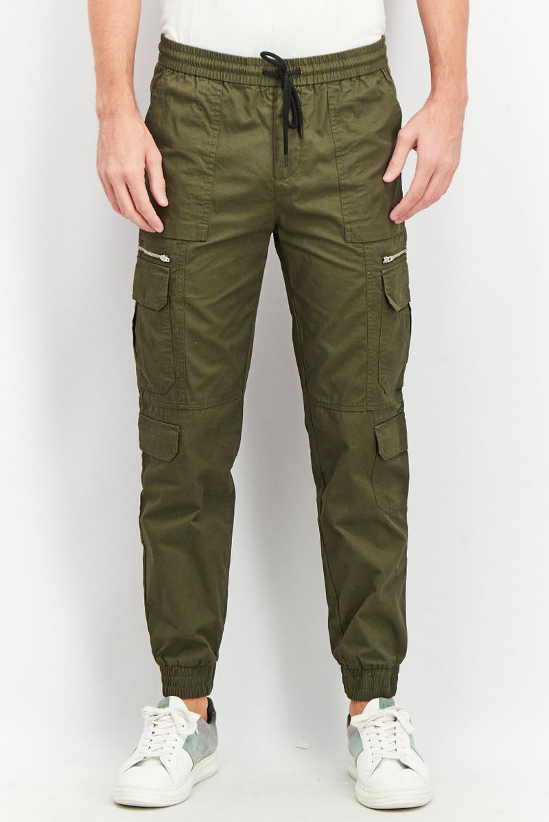 Men Luke Fit Solid Non Stretchable Cargo Pants, Olive