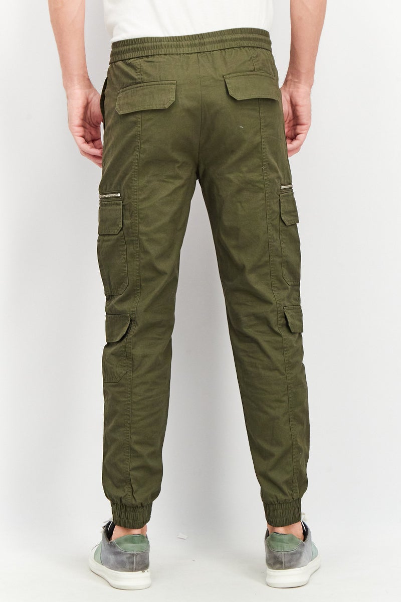 Men Luke Fit Solid Non Stretchable Cargo Pants, Olive