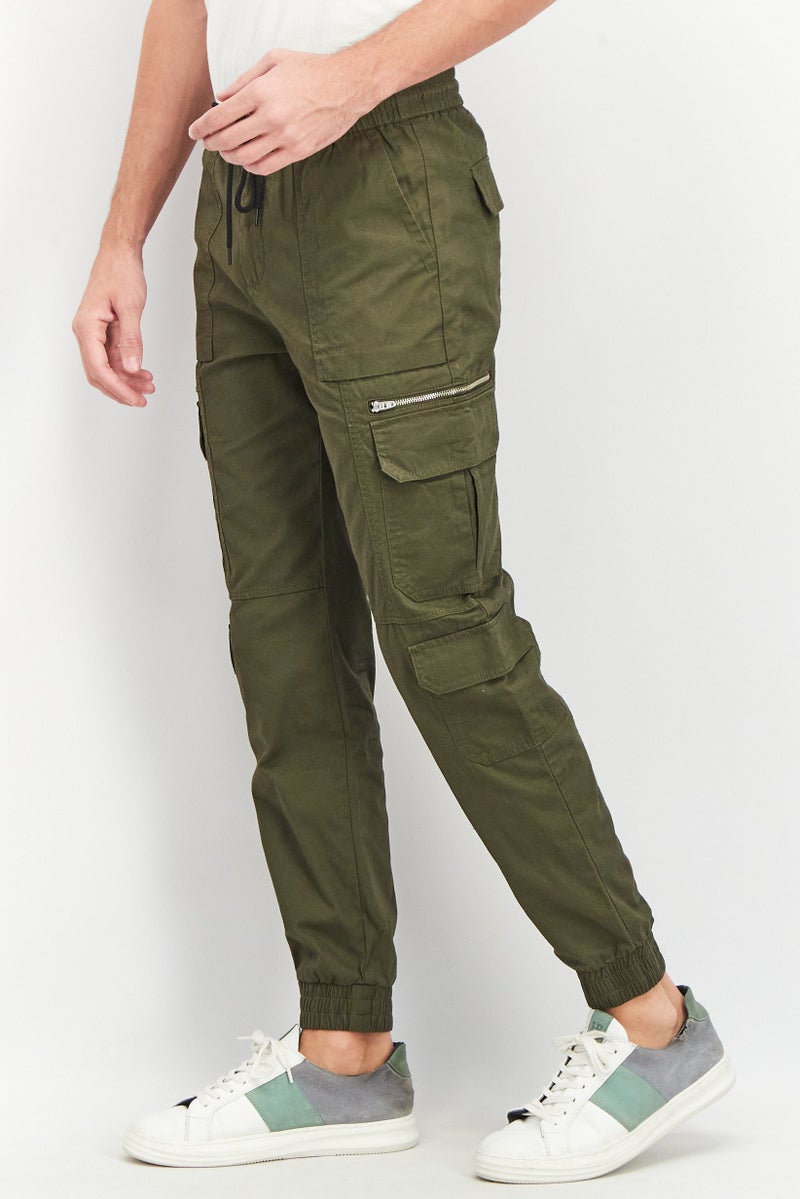 Men Luke Fit Solid Non Stretchable Cargo Pants, Olive