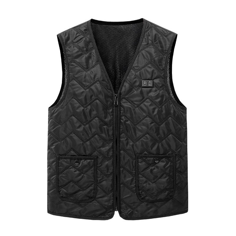 2022 Winter new intelligent heating vest mens and womens electric heating double control constant temperature heating vest gear temperature adjustment Black Black