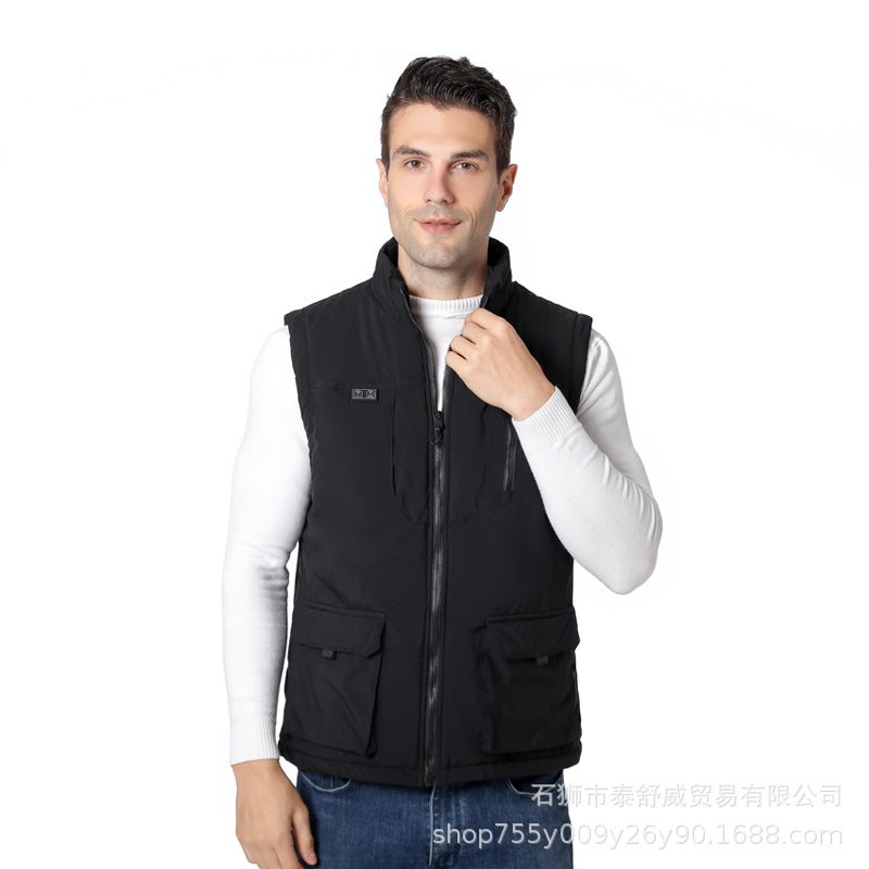 Winter Mens Heated Vest Intelligent Dual Control Thermal Black