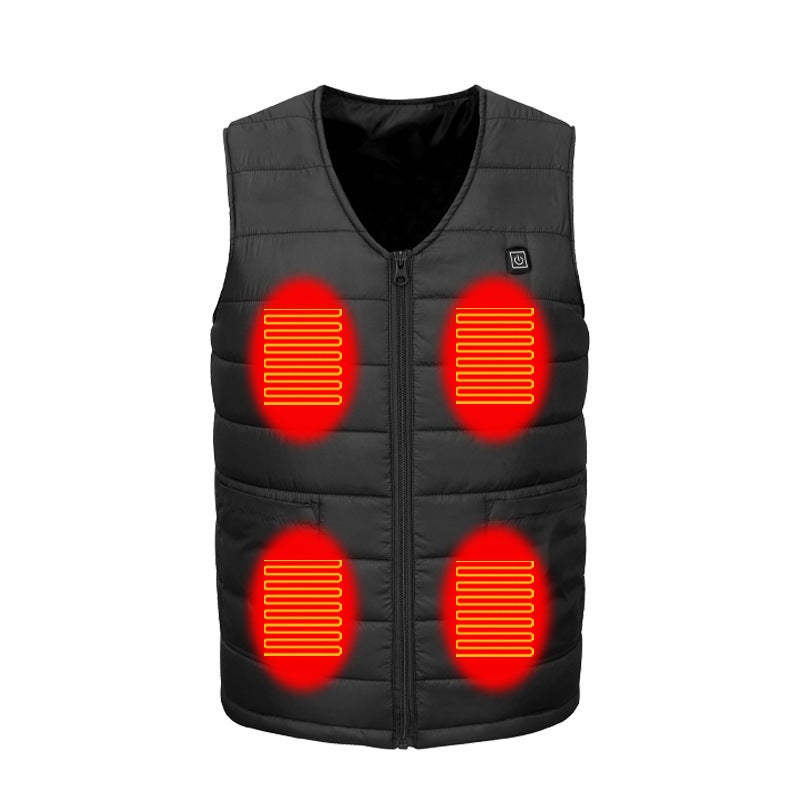 Unisex V-Neck Heated Vest Warm Cotton USB Black