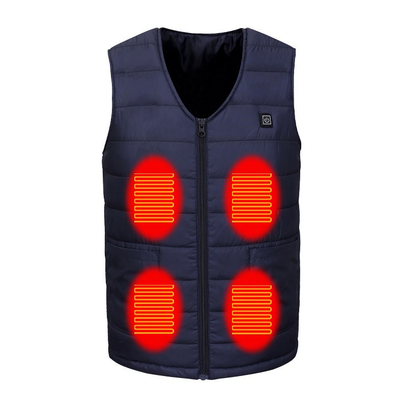 Unisex V-Neck Heated Vest Warm Cotton USB Blue