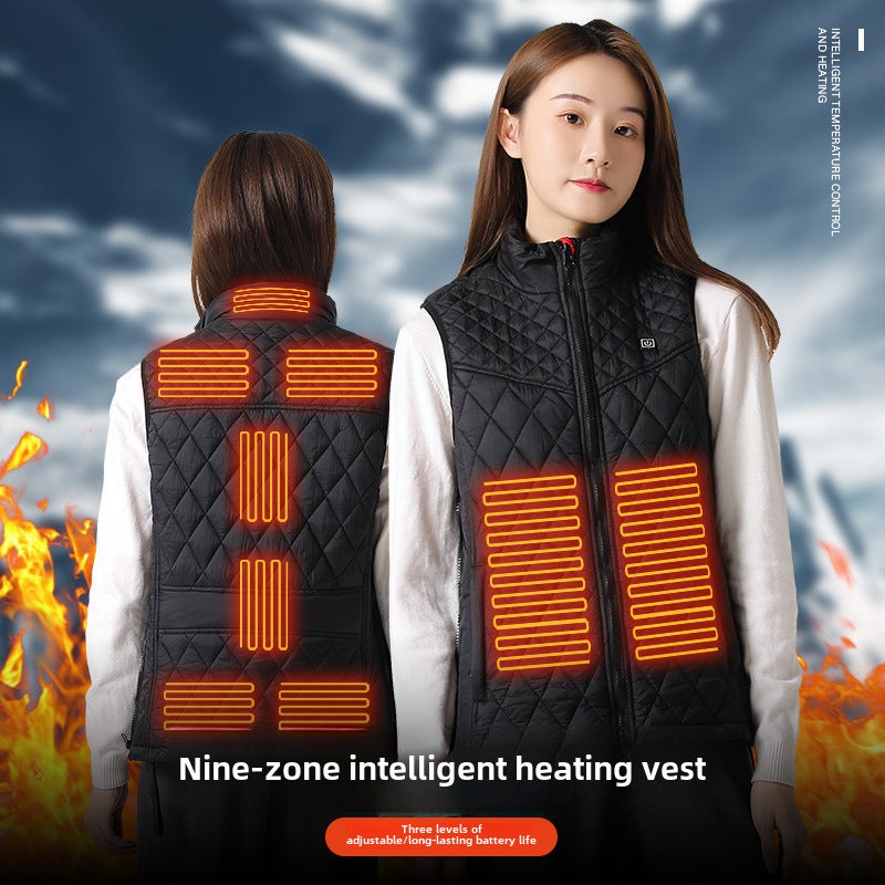 New Womens Heated Vest USB Smart Charging Casual Black Zone 9 Heating Vest