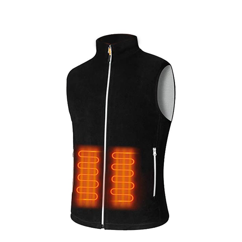 Smart Heated Vest Mens USB Thermal Large Fleece Vest Fleece stand collar black