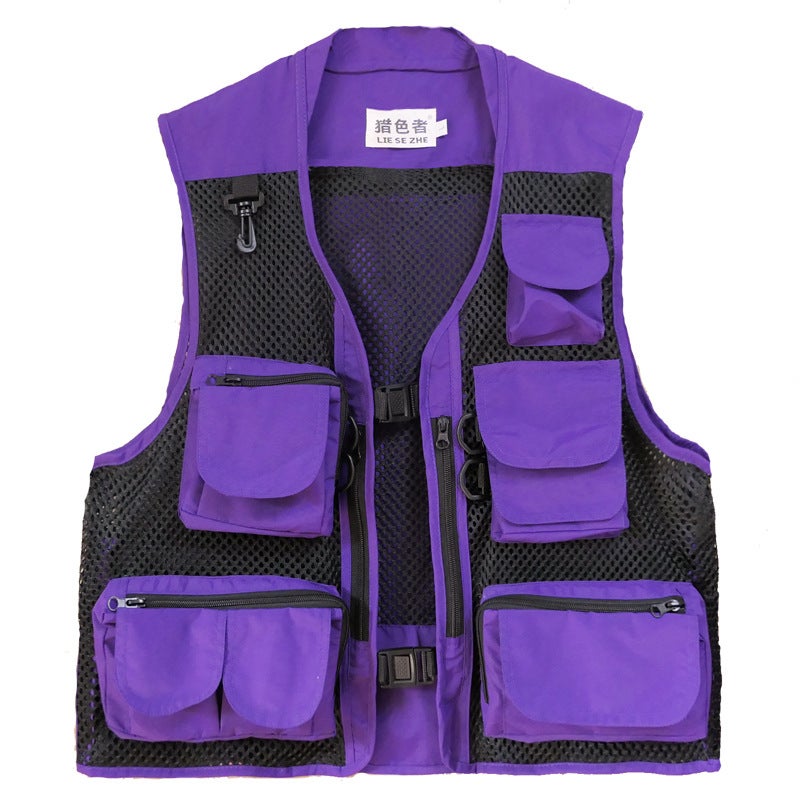 Multi-Pocket Mesh Fishing Vest for Men Purple