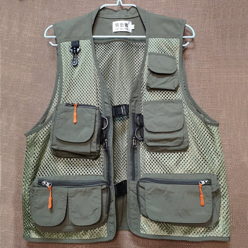 Multi-Pocket Mesh Fishing Vest for Men Green