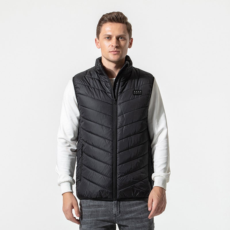 Winter intelligent heating vest District 17 electric heating vest USB charging constant temperature four-control stand collar warm cotton-padded coat Black (the price of large goods can be discussed)