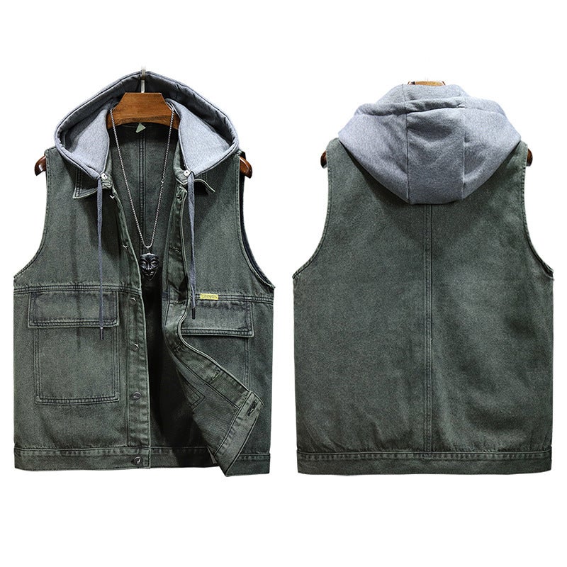 2024 Unisex Trendy Denim Vest Hooded Sleeveless army green