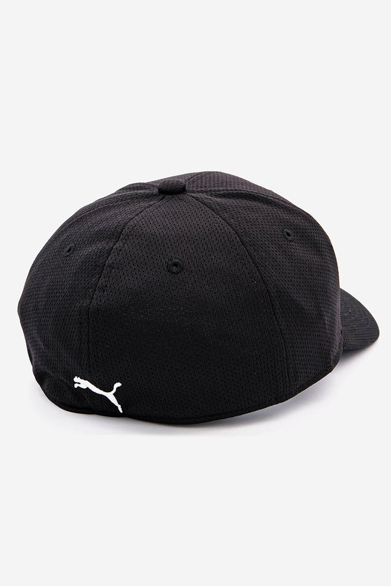 Men Stretch Fit Brand Logo Textured Cap, Black and White