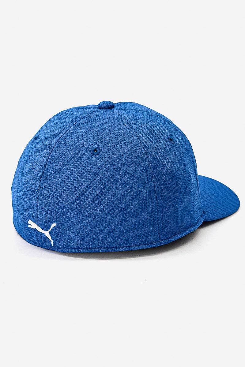 Men Stretch Fit Embroidered Logo Textured Cap, Blue and White