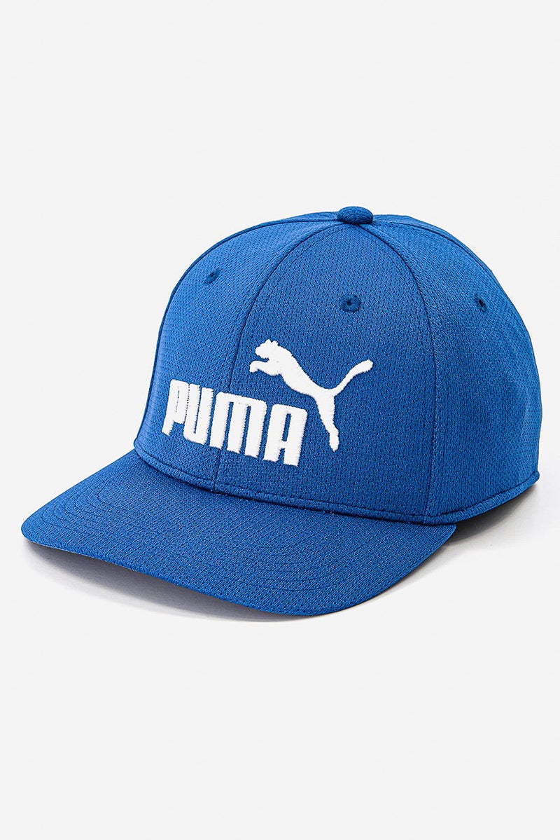 Men Stretch Fit Embroidered Logo Textured Cap, Blue and White