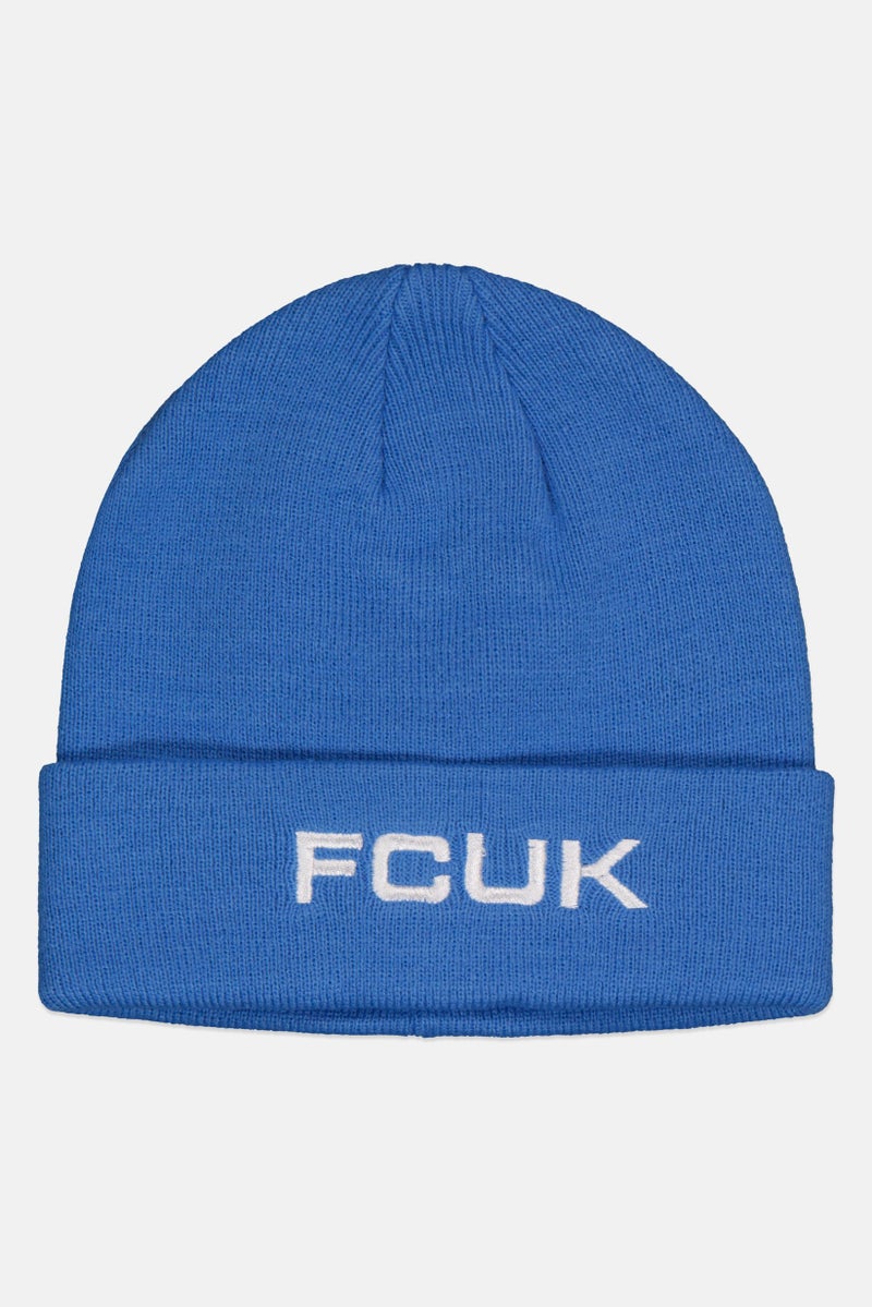 Men Knitted Embroidered Logo Beanie, Light Blue