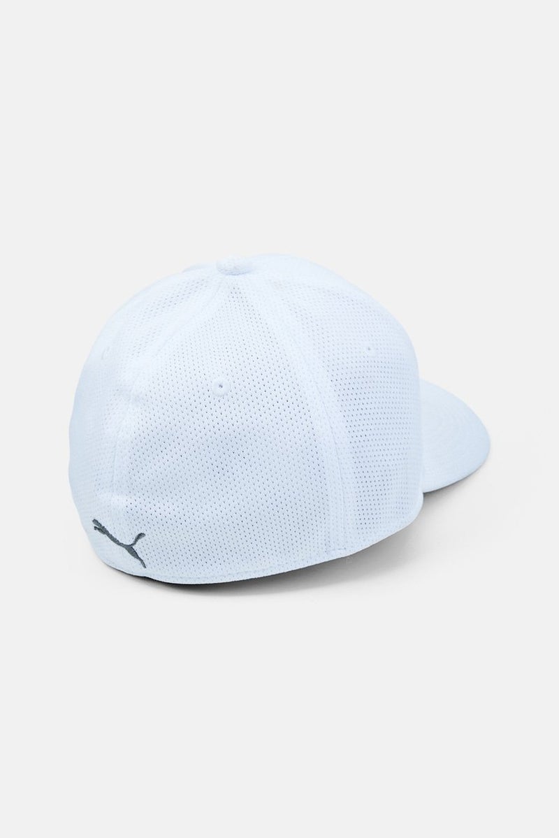 Men Stretch Fit Textured Embroidered Logo Cap, White