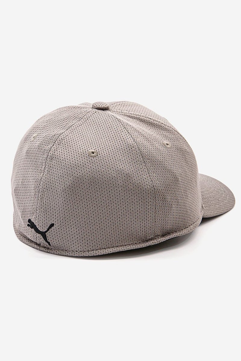 Men Stretch Fit Textured Brand Logo Cap, Grey and Black