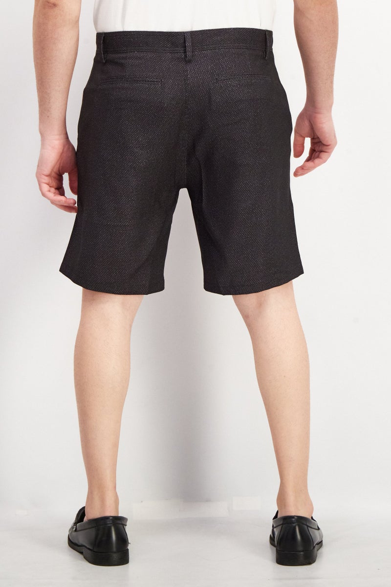 Men Micro Dot Belt Loops Basic Short, Black