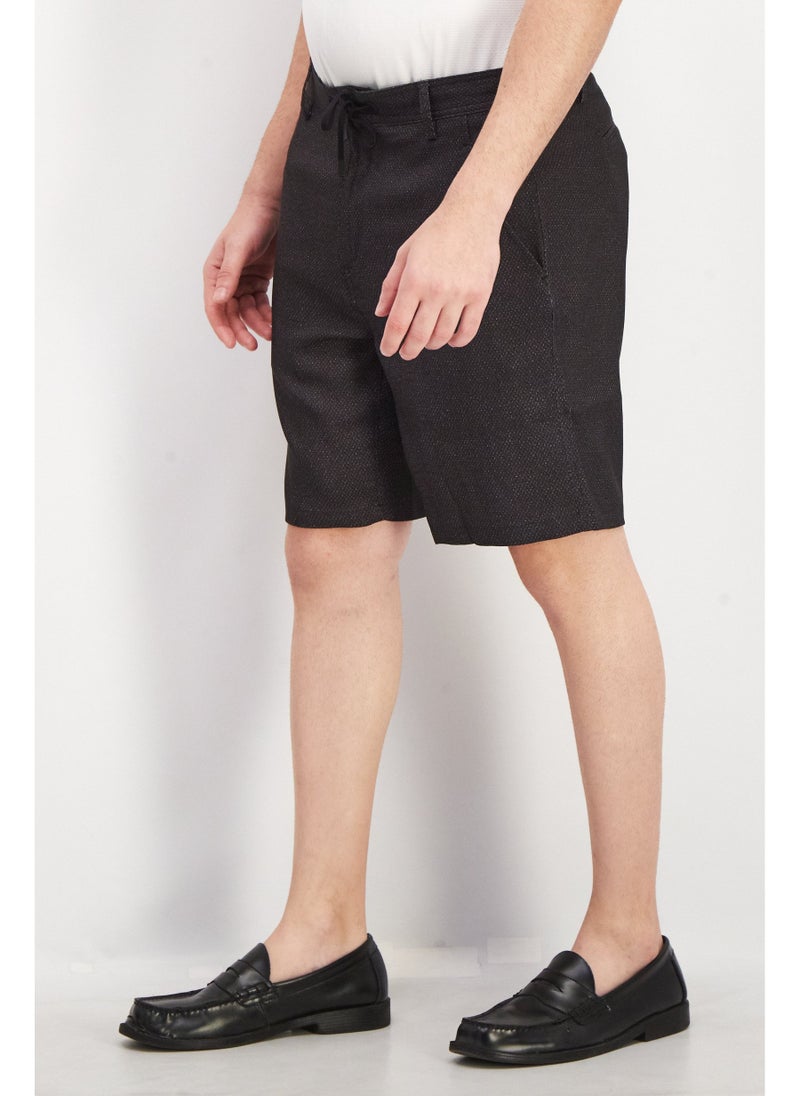 Men Micro Dot Belt Loops Basic Short, Black