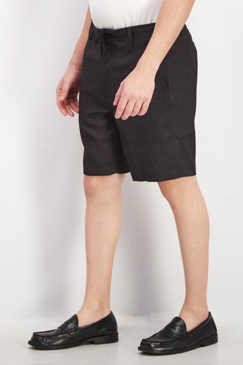 Men Micro Dot Belt Loops Basic Short, Black
