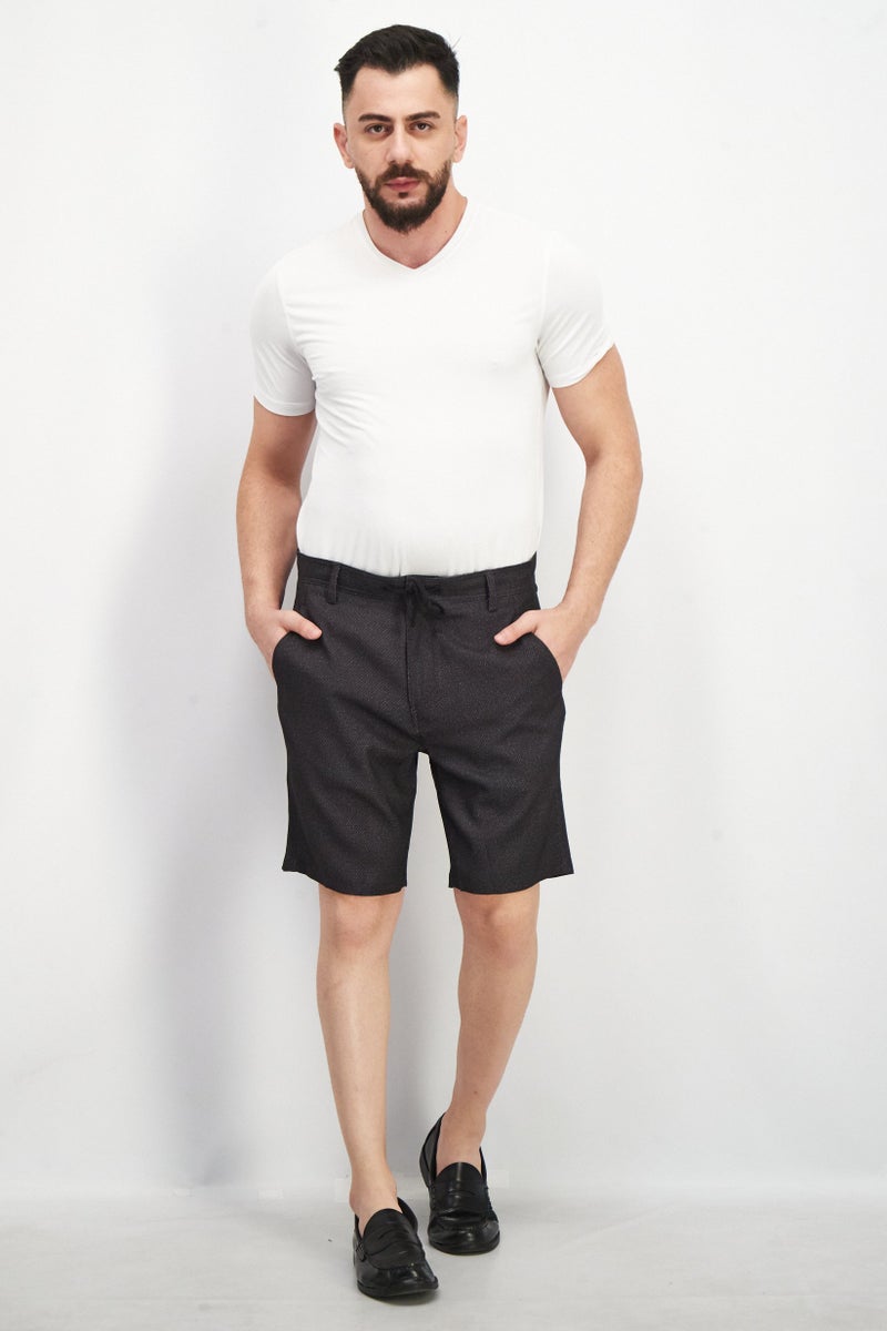 Men Micro Dot Belt Loops Basic Short, Black