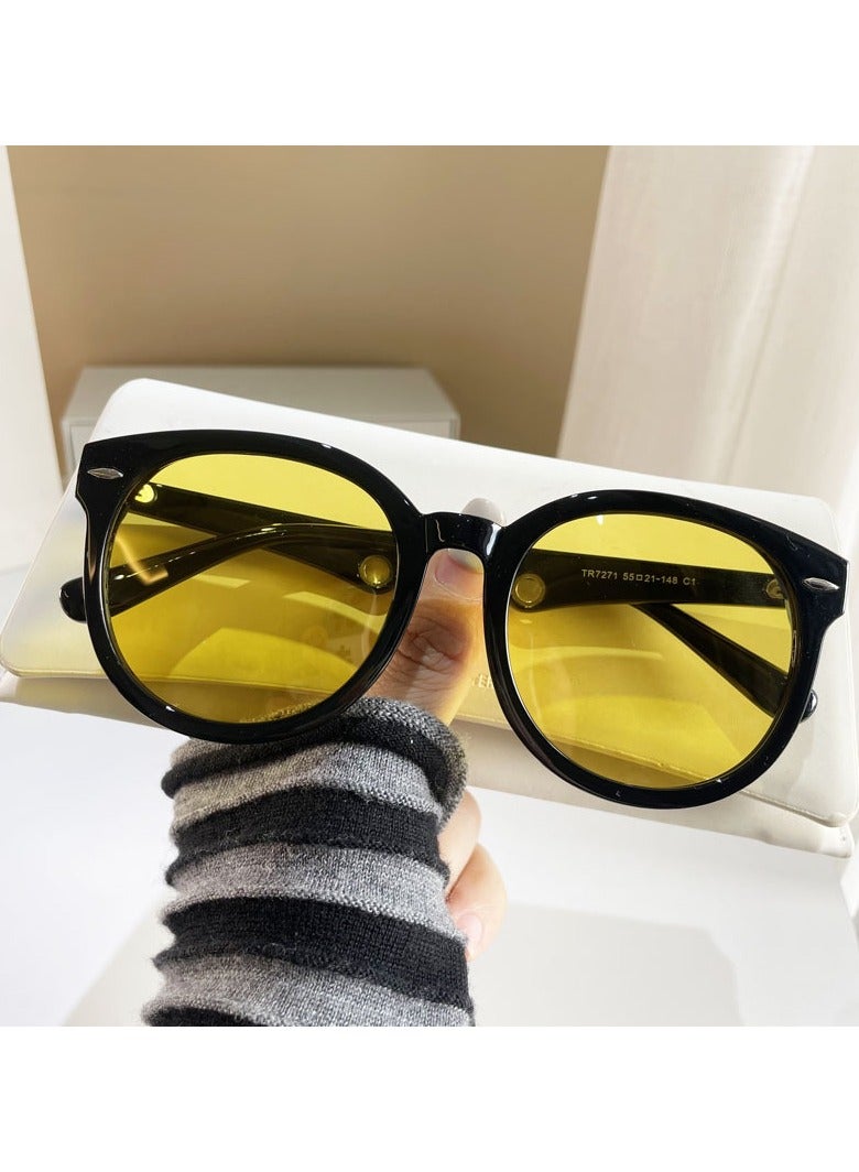 Retro sunglasses female rivets anti-UV polarizing sunglasses male square big face slimming glasses tide