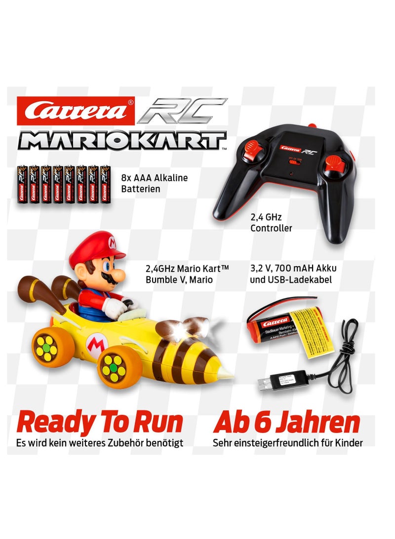 RC Mario Kart Bumble V, Mario Remote Controlled Car, Turbo Mushroom, Up to 9 km/h, Luminous Headlights, Interference-Free 2.4 GHz Radio Technology, from 6+, Action in the Living Room