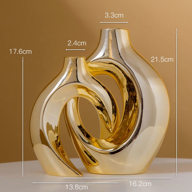 European Ceramic Vase Set Creative Electroplated Decor Snuggle up gold (pearl cotton)