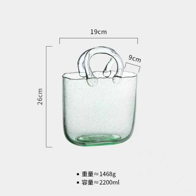 Handheld Glass Vase Floral Basket Decor Green bag vase [box rate 1*8]]