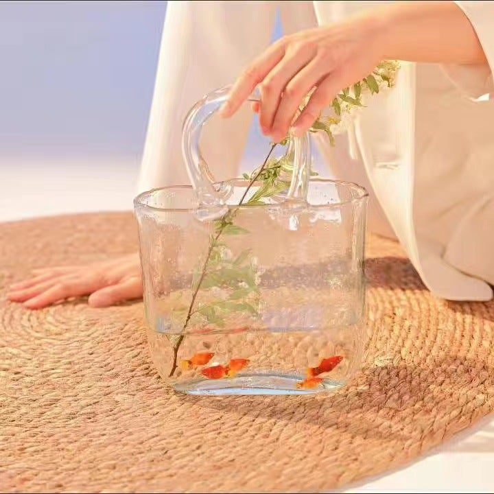 Handheld Glass Vase Floral Basket Decor Transparent bag vase [box rate 1*8]]