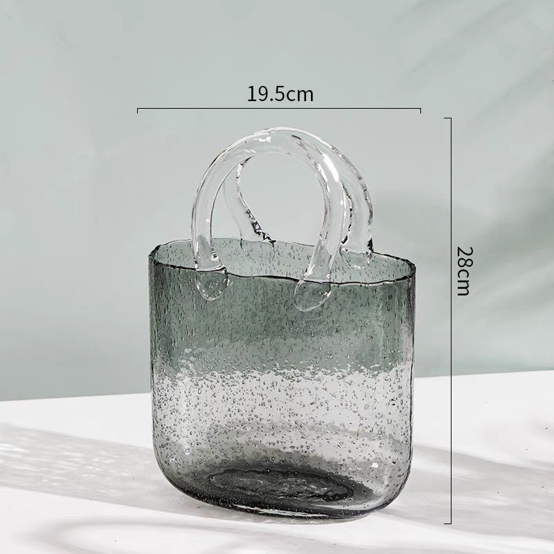 Creative Basket Glass Vase Table Decor Bag Gray